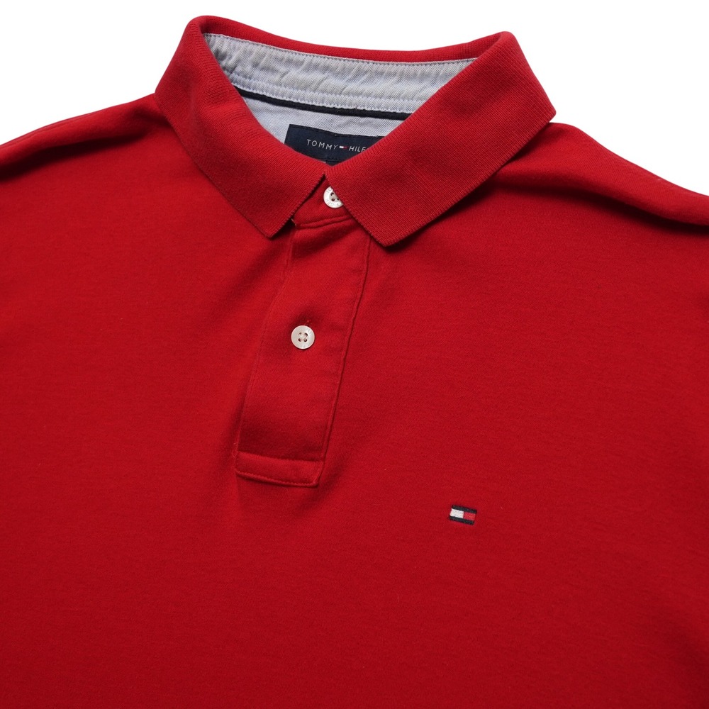 Tommy‎ Hilfiger Polo Mens Large Red Cotton Pique Logo Short Sleeve Shirt